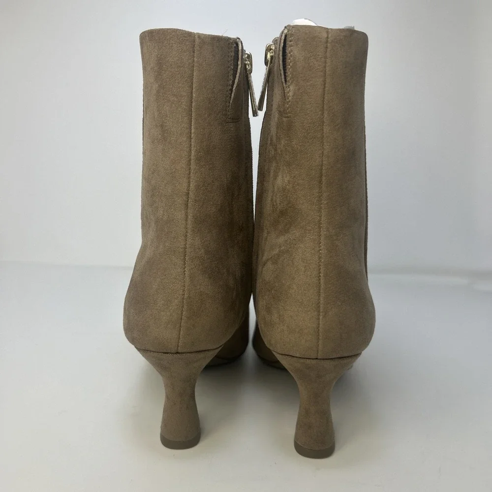 Anne Klein Pablo Women's Bootie Size 9.5 M Taupe Suede Snip‎ Toe Flare Heel NIB